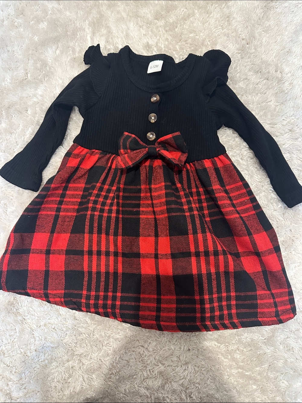 6-12M Black & Red Plaid Bow Dress